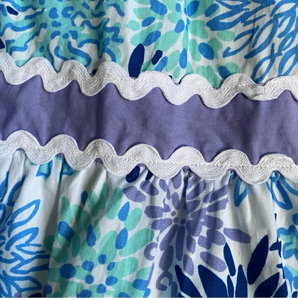 🩵 SAIL TO SABLE PURPLE BLUE WHITE RUFFLE SLEEVE RIC RACK TRIM MIDI DRESS! - Picture 10 of 14